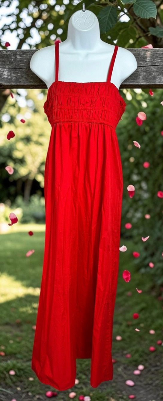 True Craft Red Maxi Dress Women's Sz M Cotton Smocked Spaghetti Straps